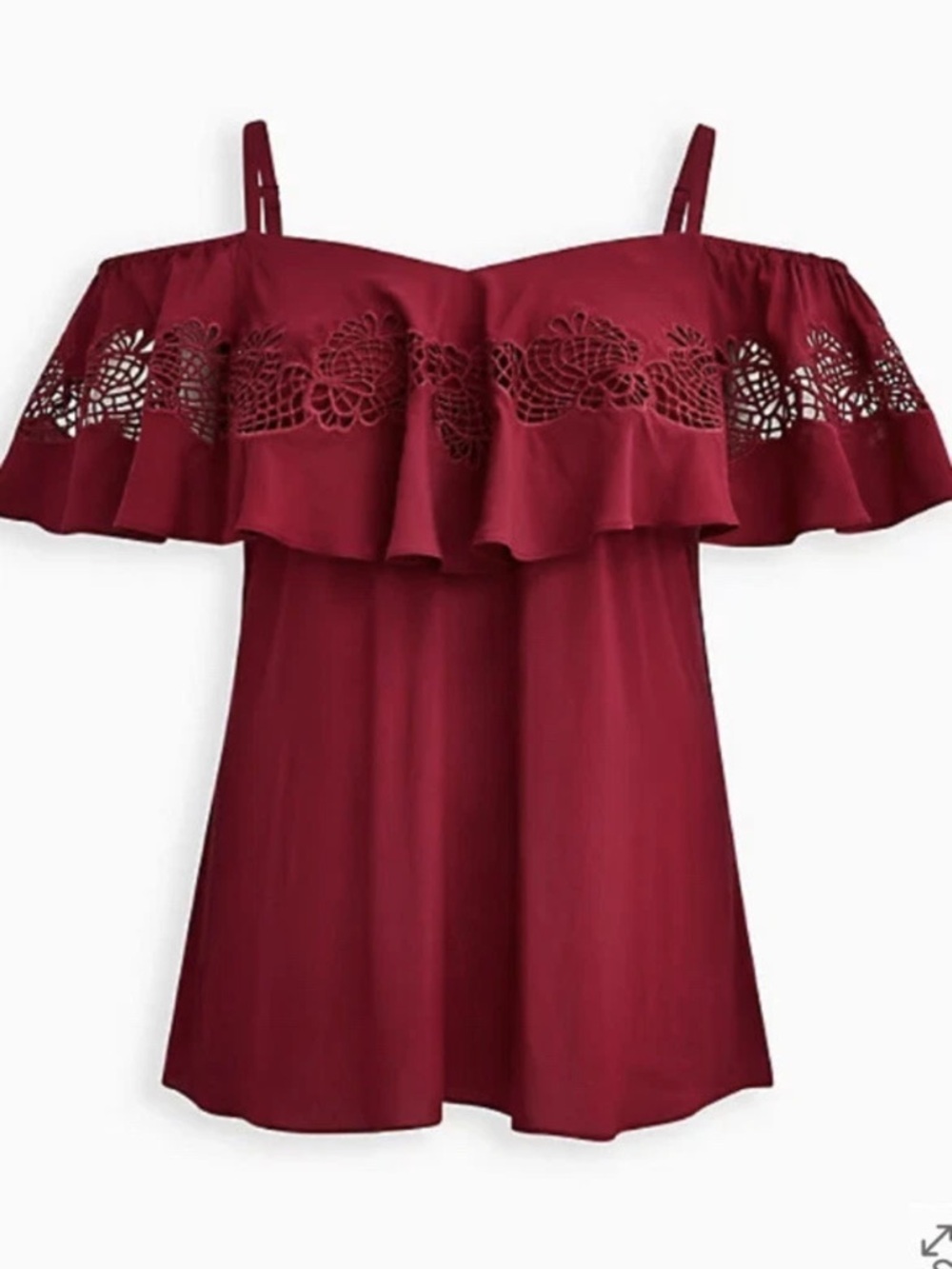Torrid Women’s Red Challis Embroidered Cold Shoulder Top